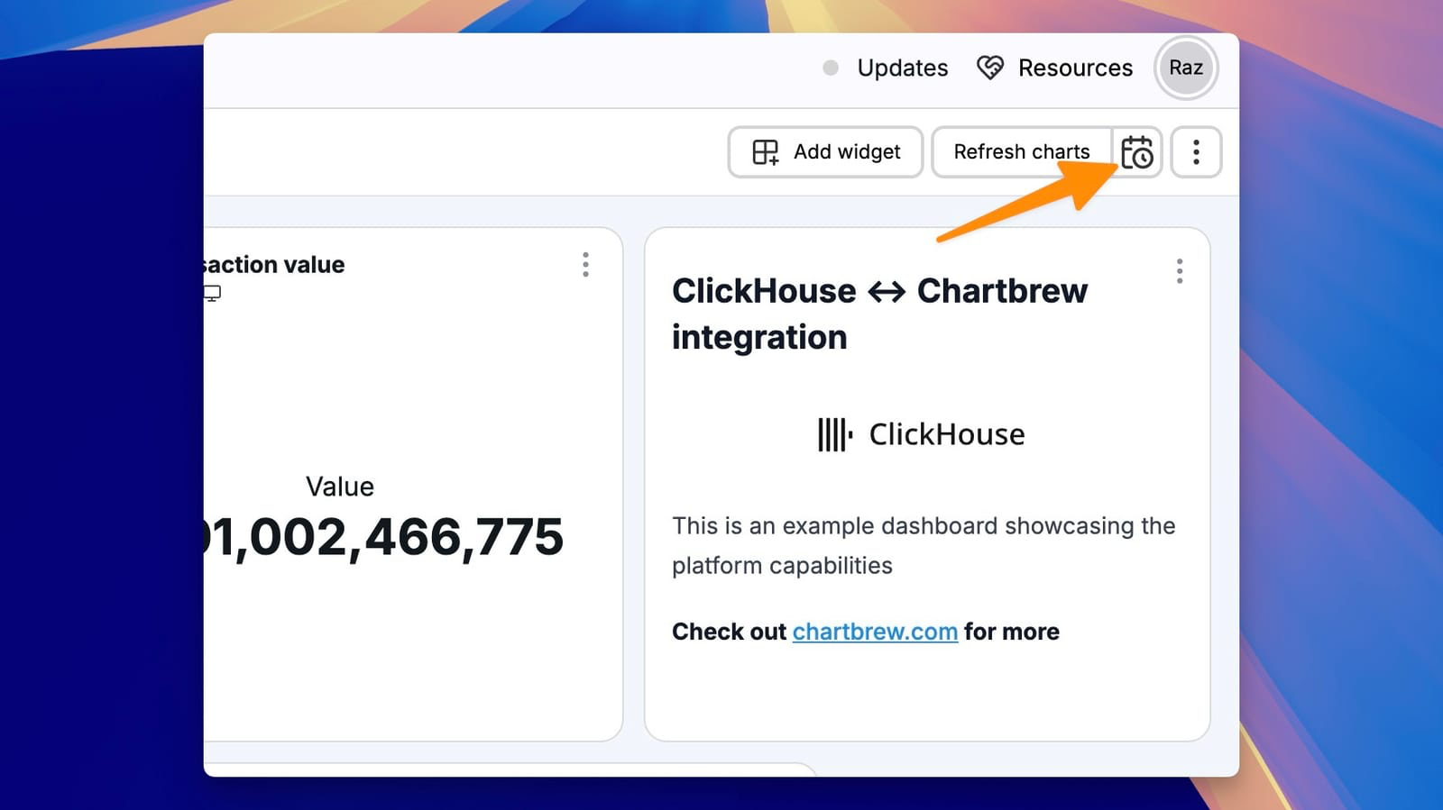 Chartbrew 데이터셋 새로고침 설정