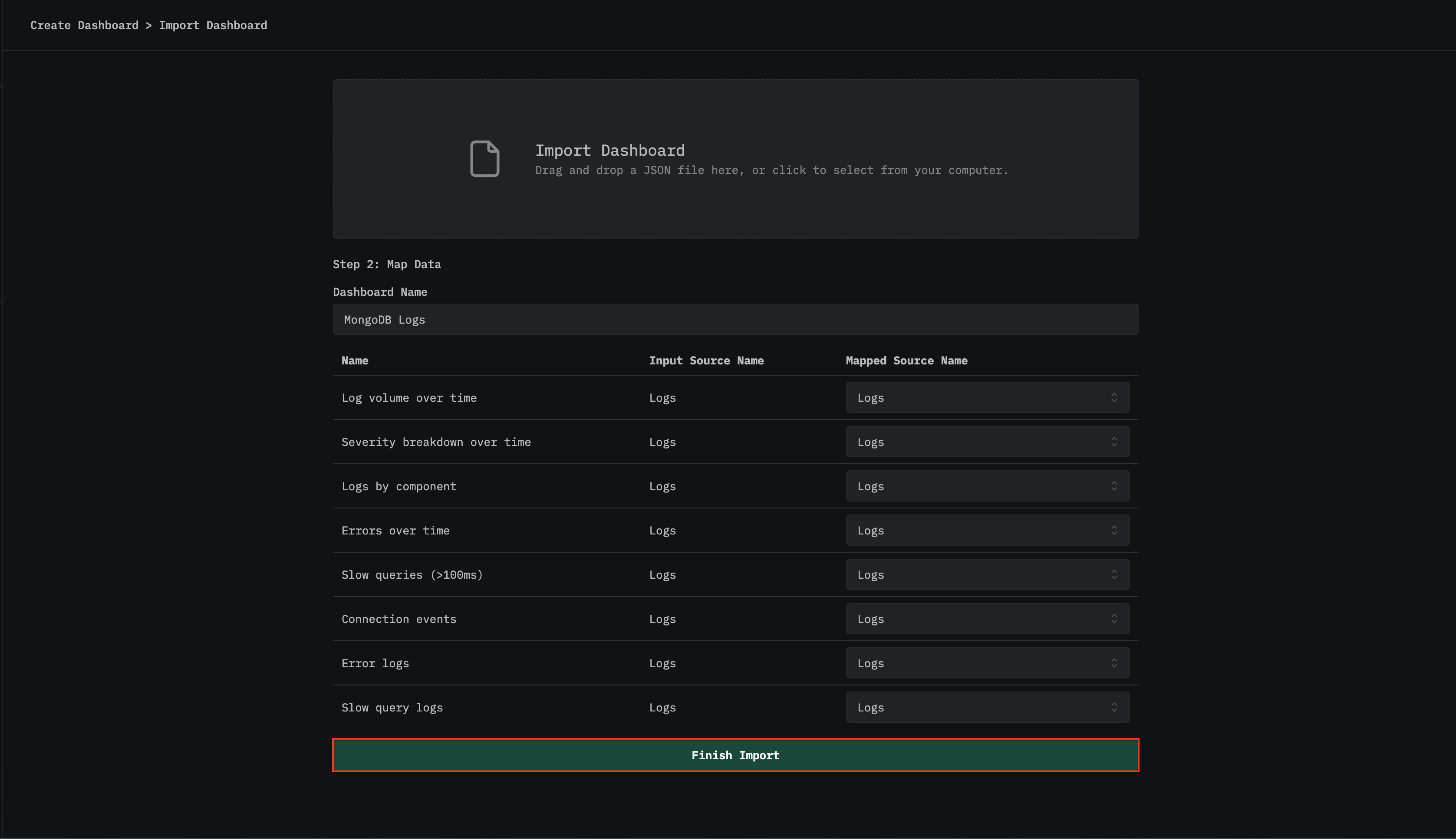 Finish importing MongoDB logs dashboard