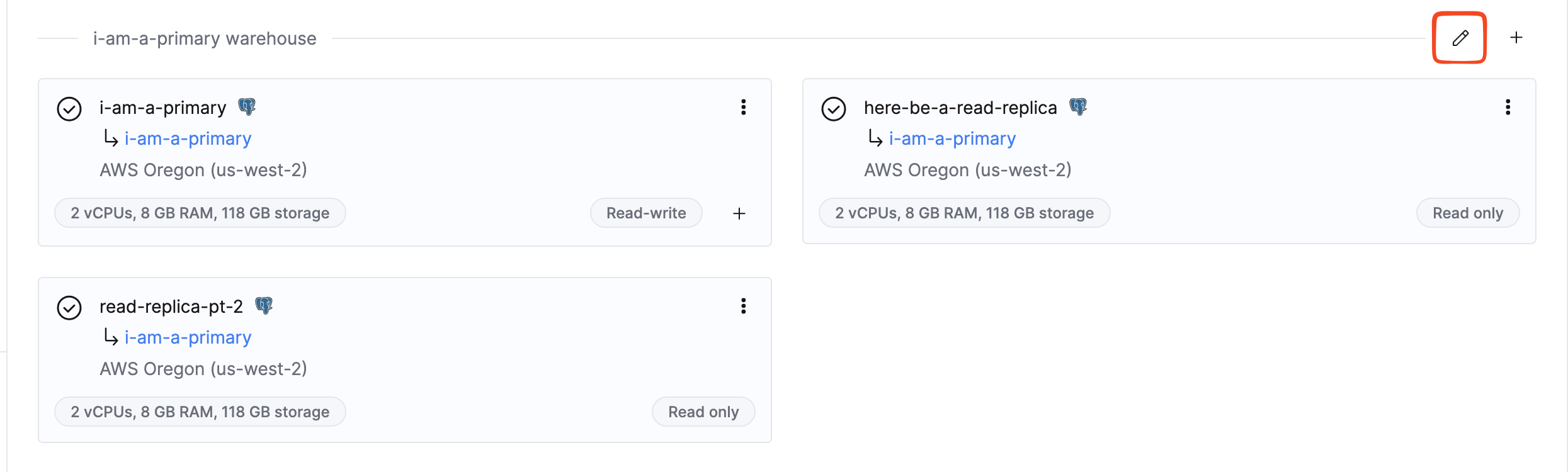 편집 아이콘이 있는 웨어하우스 화면
